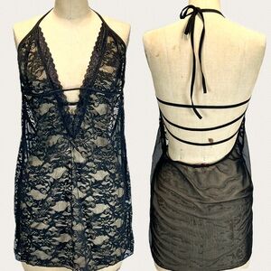 Black lace strappy negligee‎ nighty flirty sexy lingerie plus size xxl avidlove